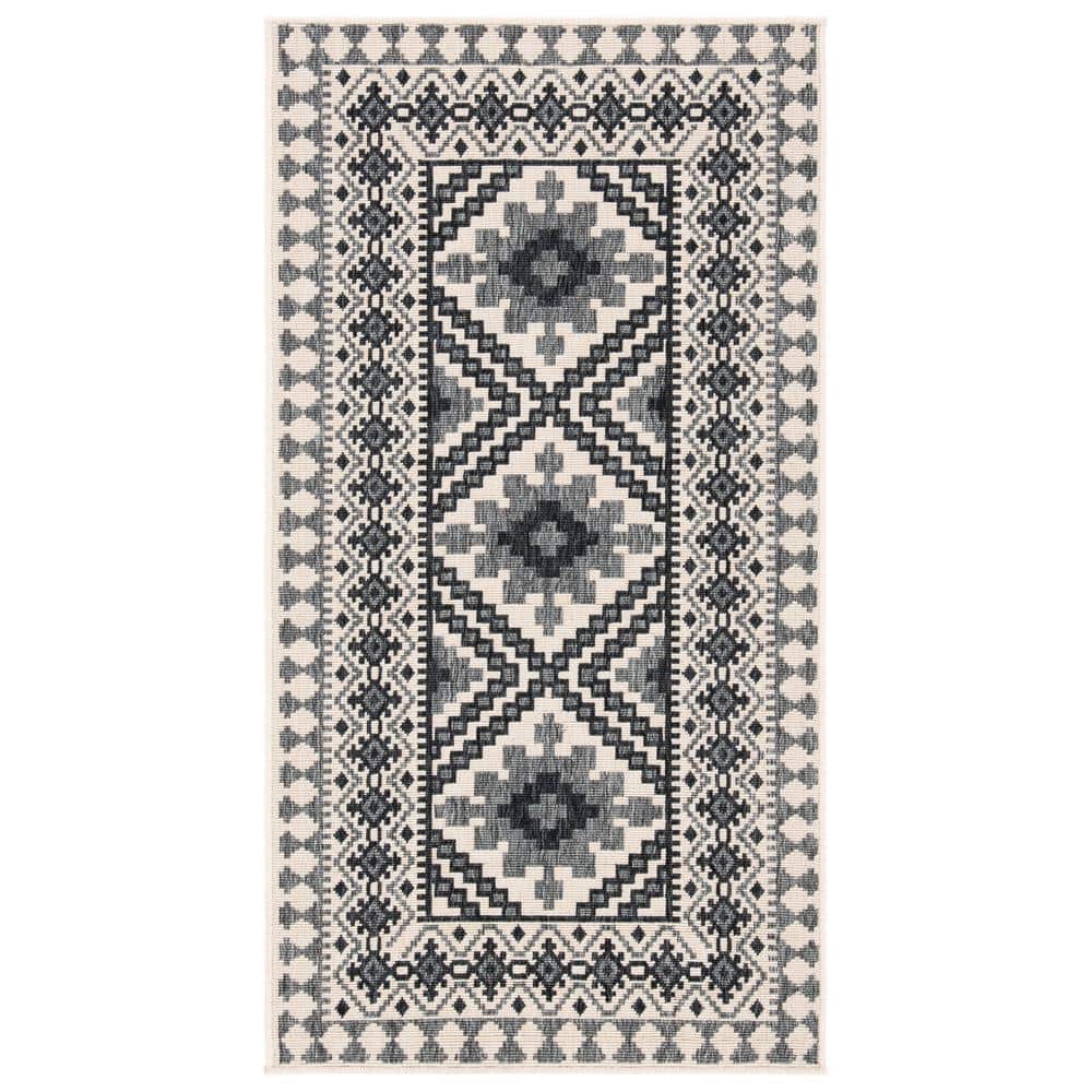 SAFAVIEH Veranda Ivory/Gray Doormat 3 ft. x 5 ft. Geometric Border ...