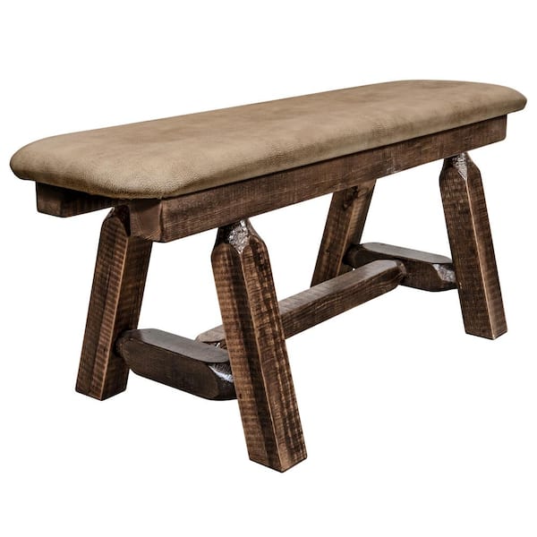 MONTANA WOODWORKS Homestead Collection 18 in. H Brown Wooden Bench with Buckskin Pattern Upholstered Seat, 45 in. Length