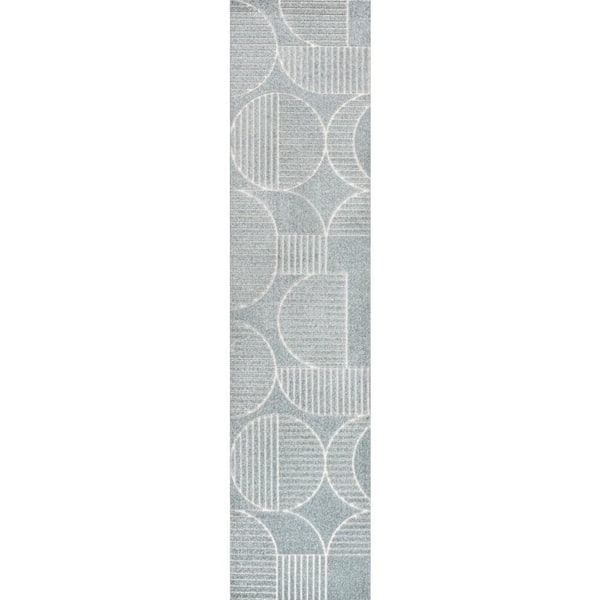 Nordby High-Low Geometric Arch Scandi Striped Light Blue/Cream 2 ft. x 8 ft. Indoor/Outdoor Runner Rug