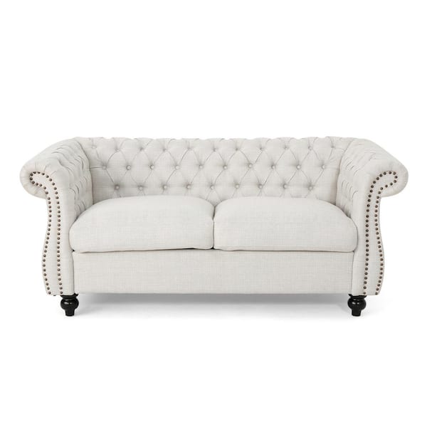 Noble House Somerville 61.8 in. Beige Tufted Polyester 2-Seater Chesterfield Loveseat with Nailheads