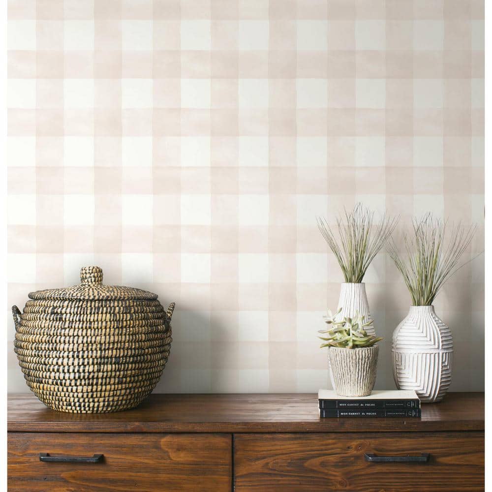 White and Pink Watercolor Check Removable Wallpaper