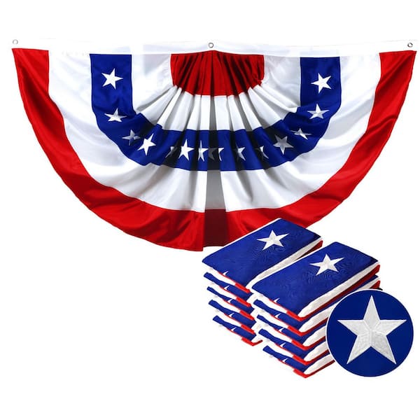 3 ft. x 6 ft. Embroidered Polyester USA Fan Flag with Canvas Header Brass Grommets (10-Pack)