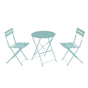 Mint Green Foldable Portable 3-Piece Metal round 28.4 in. Outdoor Bistro Set