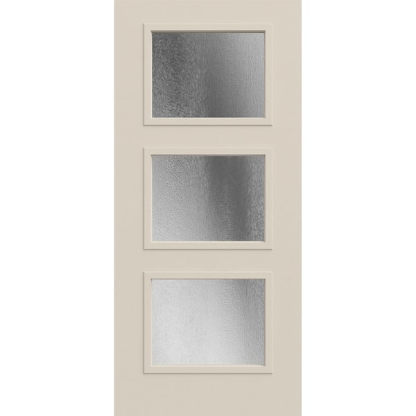 JELD-WEN 36 in x 80 in 3-Lite Equal Right-Hand/Inswing Chinchilla Decorative Glass Prime White Steel Front Door Slab