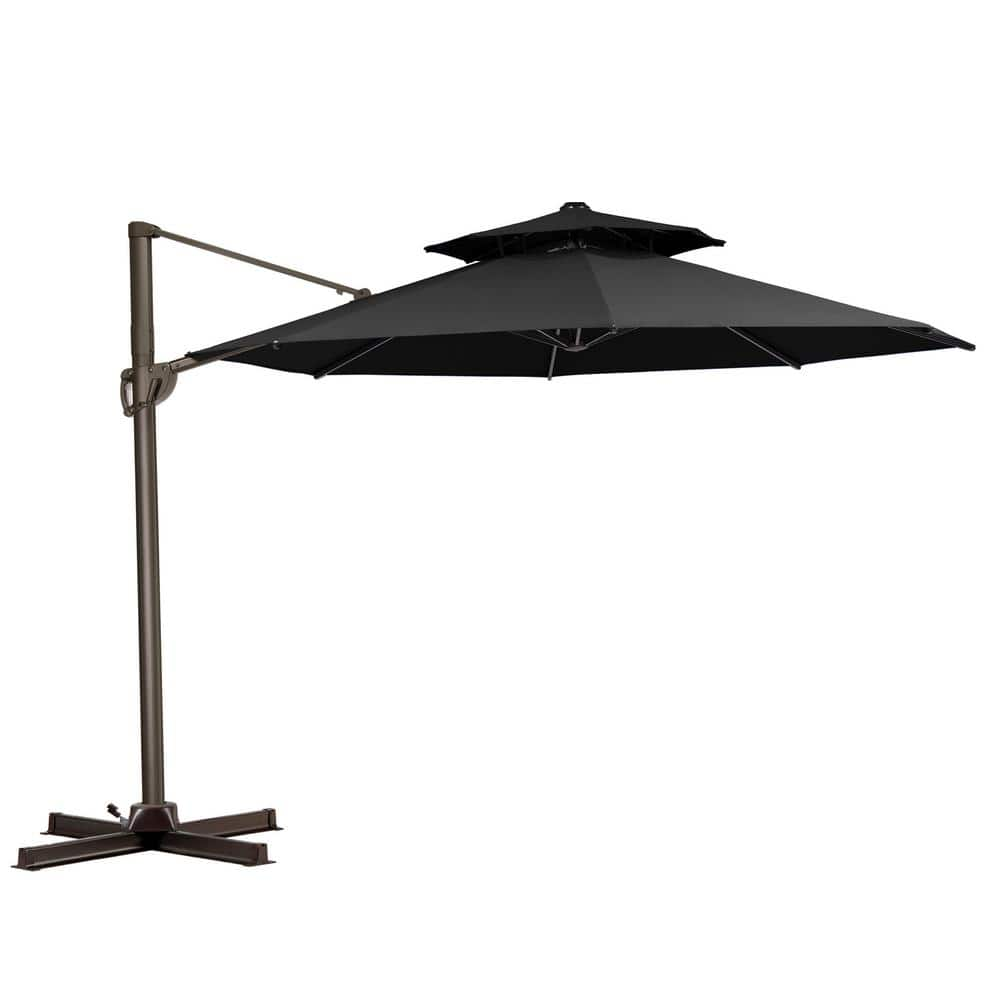 Double top 11 ft. Round Heavy-Duty 360° Rotation Cantilever Offset Patio Umbrella in Black -  Pellebant, PB-PU053BLK-N1