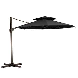 Double top 11 ft. Round Heavy-Duty 360° Rotation Cantilever Offset Patio Umbrella in Black