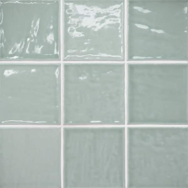 Marin 4 in. x 4 in. Glossy Aloe Green (Light Green) Ceramic Wall Tile (5.49 sq. ft./Carton)