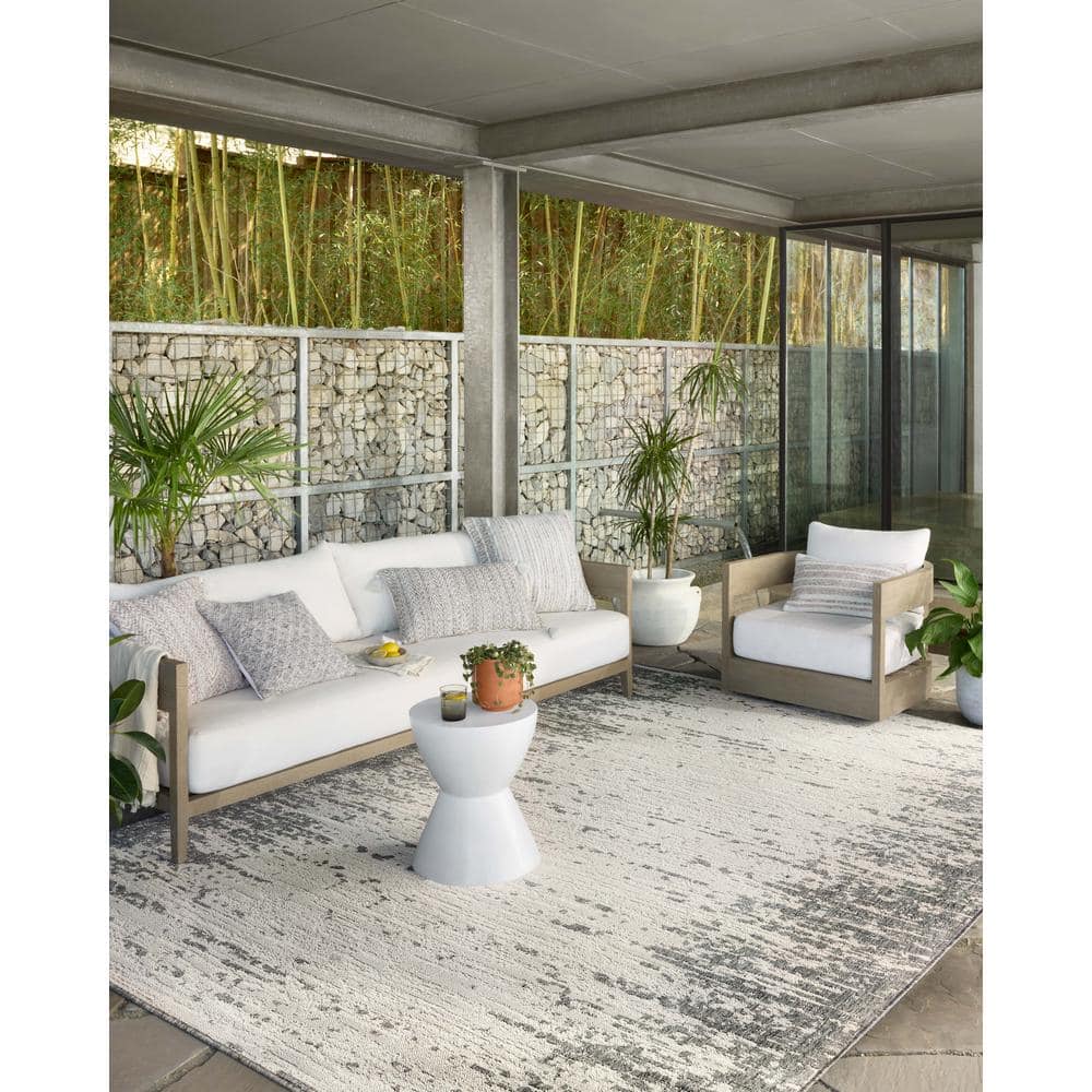 Ivory and Gray Geometric Washable Rectangular Area Rug