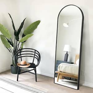 64 in. x 21 in. Modern Arched Wall Mounted Thin Framed Vanity Mirror in Black