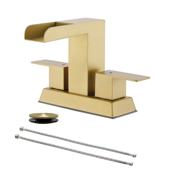 Unbranded 4 in. Centerset 2-Handle Bathroom Faucet with Drain Assembly in Brushed Gold