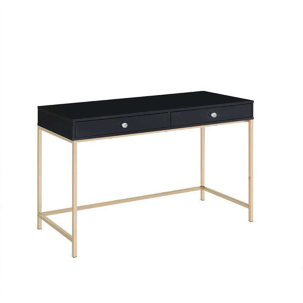 Luxor High Gloss Black & Gold 62" Writing Desk with Drawers