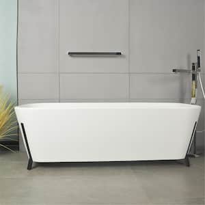 67 in. x 31.5 in. Solid Surface Soaking Freestanding Bathtub with Black Frame Support in White