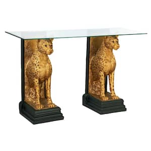 Royal Egyptian Cheetahs 34.5 in. H Multi-Colored Polyresin Glass-Topped Console Table