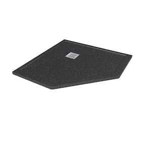 Neo Angle 37 in. L x 37 in. W x 1.125 in. H Solid Composite Stone Shower Pan Base with Corner Drain in Black Onyx Sand