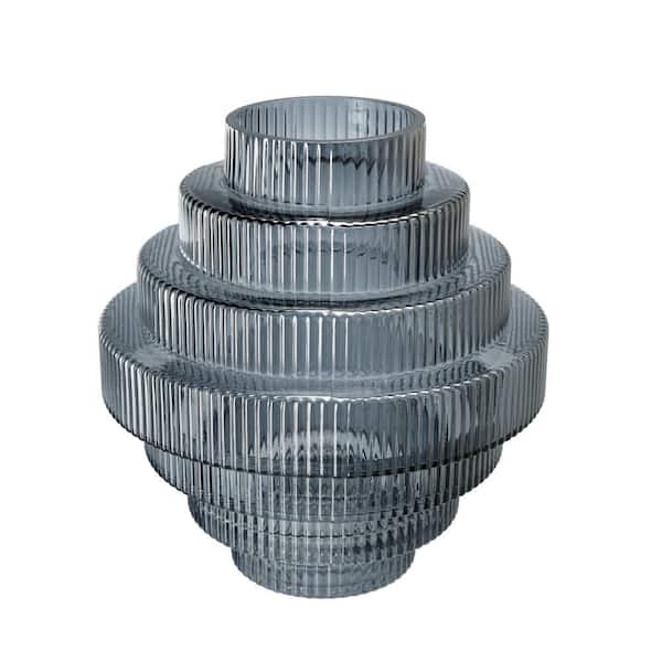 Benjara Blue and Clear Round Glass Geometric Vase