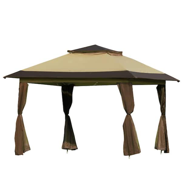 FORCLOVER 12 ft. x 12 ft. Brown Outdoor Patio Gzebo with Mosquito Netting