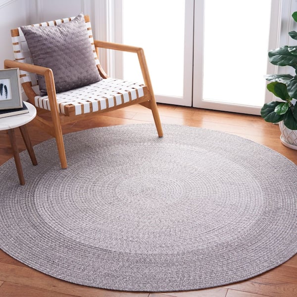 Braided Gray 3 ft. x 3 ft. Machine Washable Ombre Border Round Area Rug