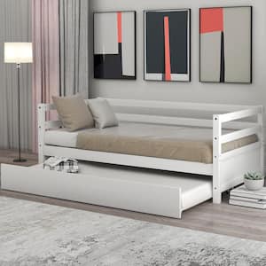 White Twin Size Daybed with Trundle Frame Set
