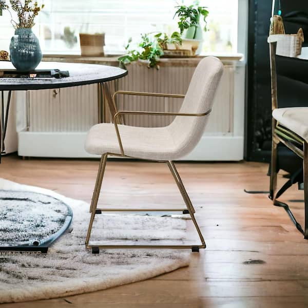 HomeRoots Cream And Gold Upholstered Fabric Arm Chair