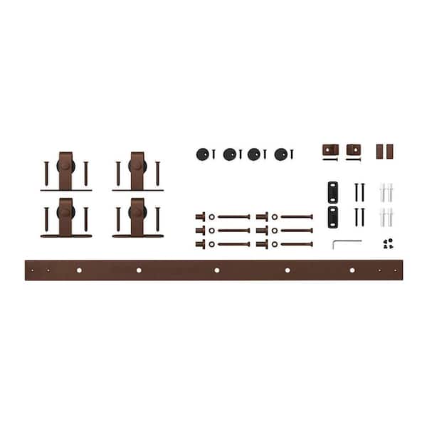 American Pro Decor 4 ft. Oil Rubbed Bronze Solid Steel Mini Sliding Rolling Barn Door Hardware Kit for Double Furniture Wood Doors