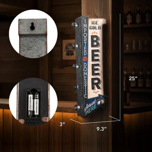American Art Decor Vintage Ice Cold Beer LED Metal Marquee Arrow