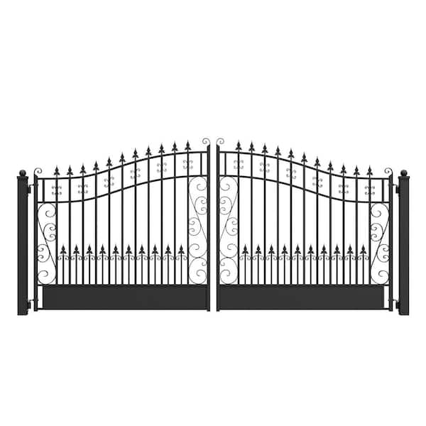 Venice Style 14 ft. x 6 ft. Black Steel Dual Driveway Fence Gate