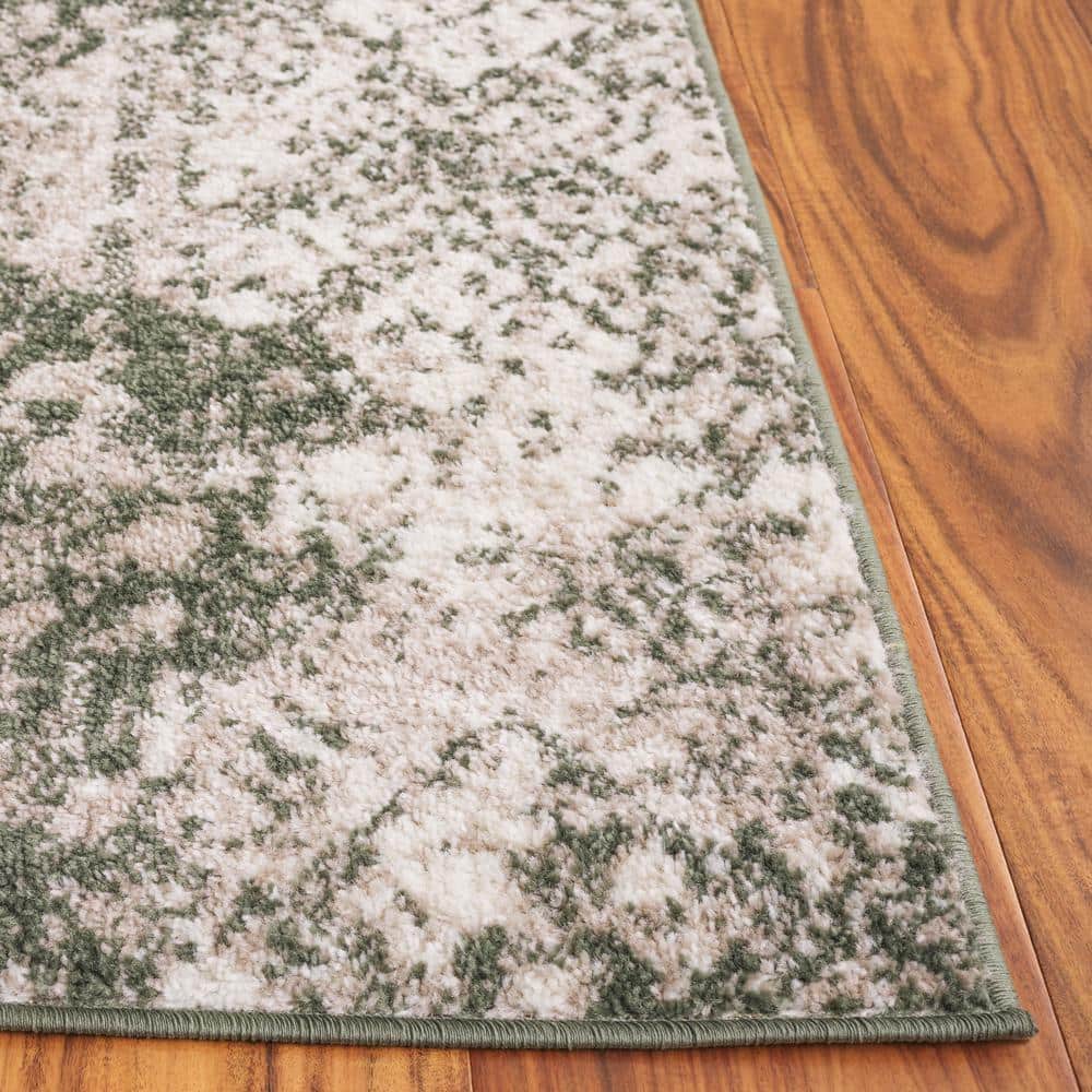 Adirondack Dark Green and Ivory Geometric Area Rug 9' x 12'