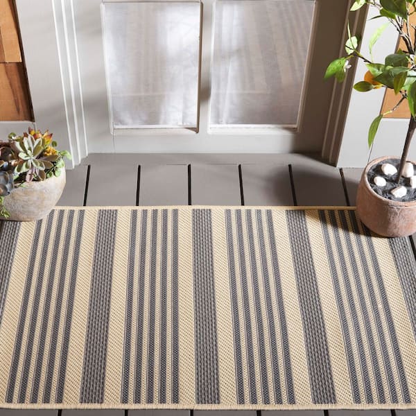 Courtyard Gray/Bone 3 ft. x 3 ft. Striped Indoor/Outdoor Square Area Rug