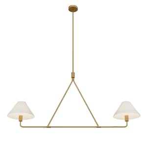 46.45 in. 2-Light Kitchen Island Linear Chandelier Classic Brushed Gold Pendant Light with fabric shades