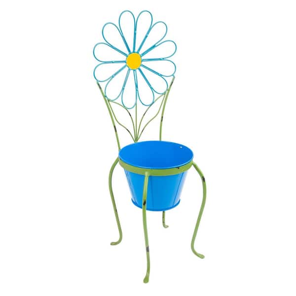 24 in. Tall Blue Daisy Flower Planter with Stand Decoration Yard Statue