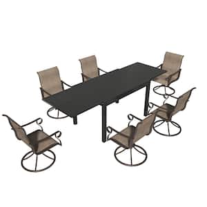 Outdoor 7 Piece Steel Dining Set with Extending Dining Table