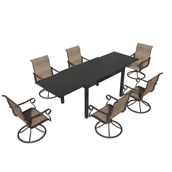 Clihome 7-Piece Metal Outdoor Dining Set for 6–10 People with 6-Chairs Plus 1-Extendable Patio Table Set
