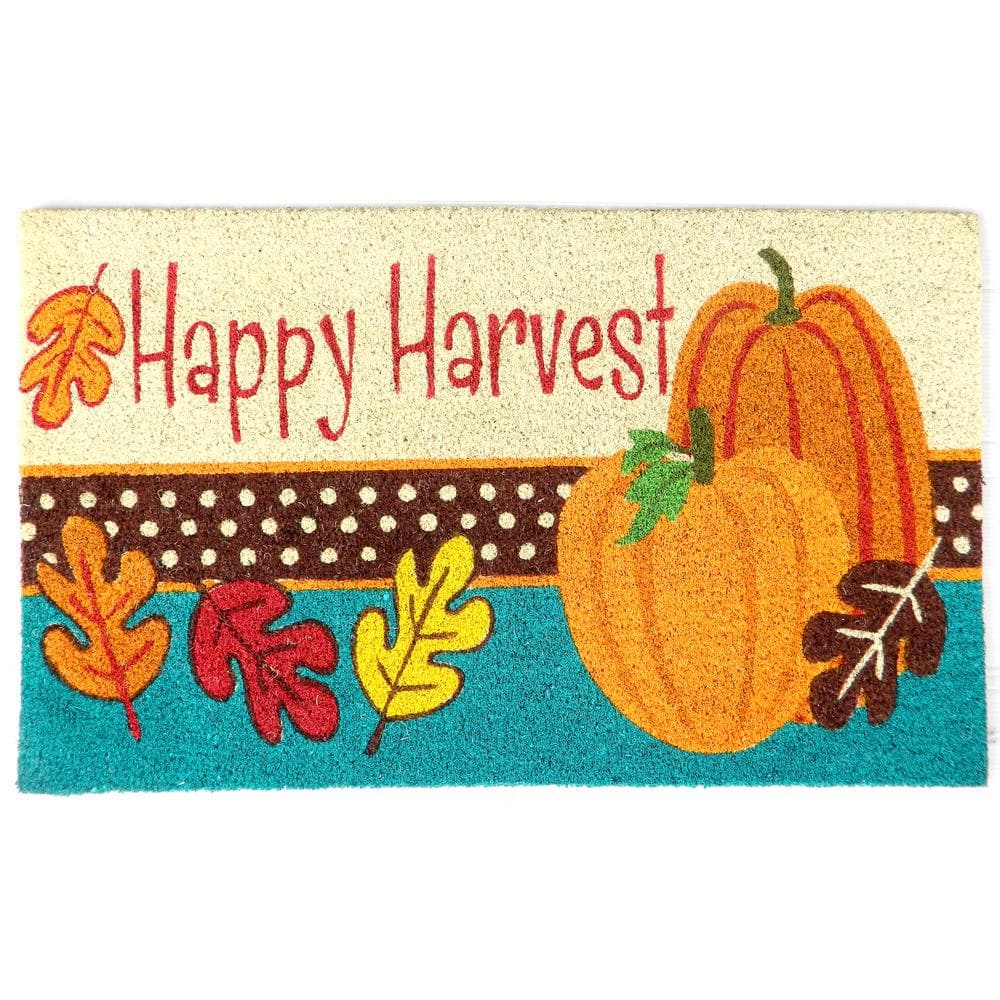 Welcome Happy Harvest  Multi 18 in. x 30 in. Coir Non-Slip Indoor Outdoor D