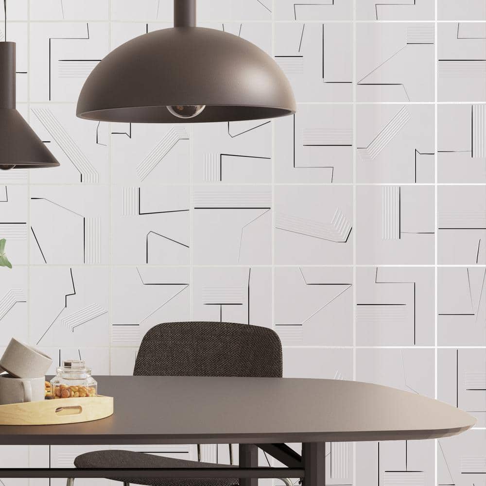 Kenzo 8" x 8" Black and White Porcelain Patterned Tile