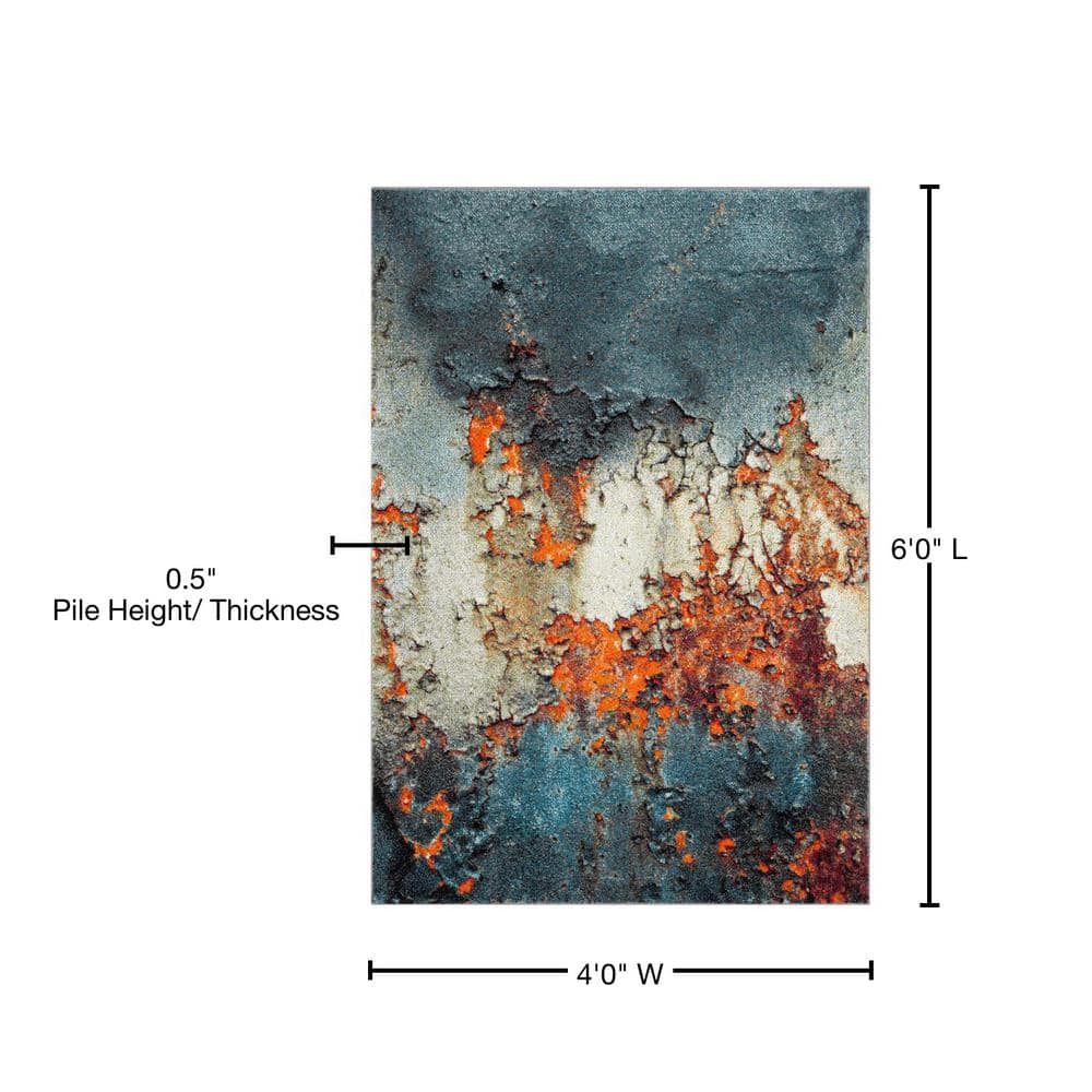 Blue and Multi Abstract Synthetic 4' x 6' Area Rug