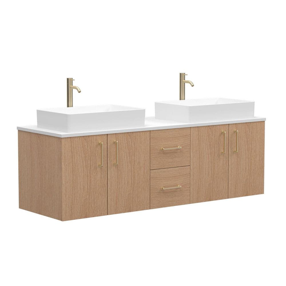 Elowen 60 in. Double Sink Floating Brown Bath Vanity with White Quartz Top and Rectangular Vessel Ceramic Sink,Assembled price history on PriceWatchPro