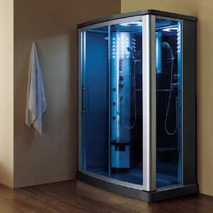 2-Person Rectangular Walk In Steam Shower-Blue Glass