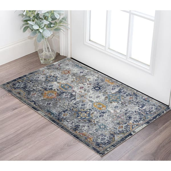 3 ft. x 5 ft. Blue Gray And Rust Geometric Area Rug
