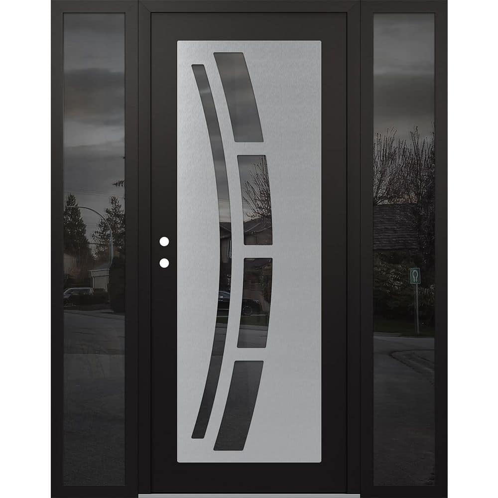 C12 64 in. x 80 in. Silver P Right-Hand/Inswing Mirrored Glass Black/Black 2 Sidelite Steel Prehung Front Door price history on PriceWatchPro