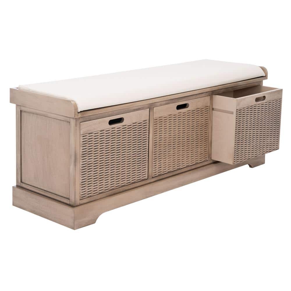 Landers Sand Cushioned 3-Drawer Storage Bench