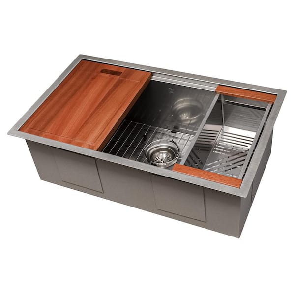 33 in. Garmisch Undermount Single Bowl Satin Stainless Steel Kitchen Sink with Bottom Grid and Accessories