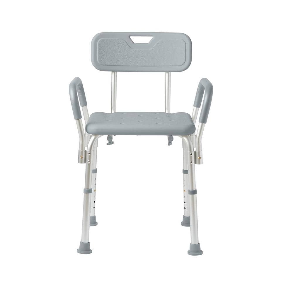 21 in. W Adjustable Aluminum Shower Seat with Padded Arms and Removable Bac
