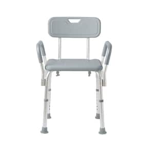 21 in. W Adjustable Aluminum Shower Seat with Padded Arms and Removable Back, 350 lb. Capacity in Gray