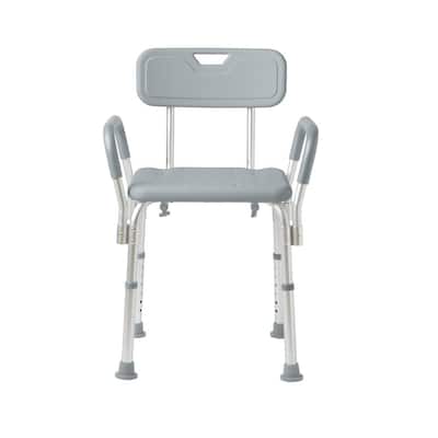 21 in. W Adjustable Aluminum Shower Seat with Padded Arms and Removable Back, 350 lb. Capacity in Gray