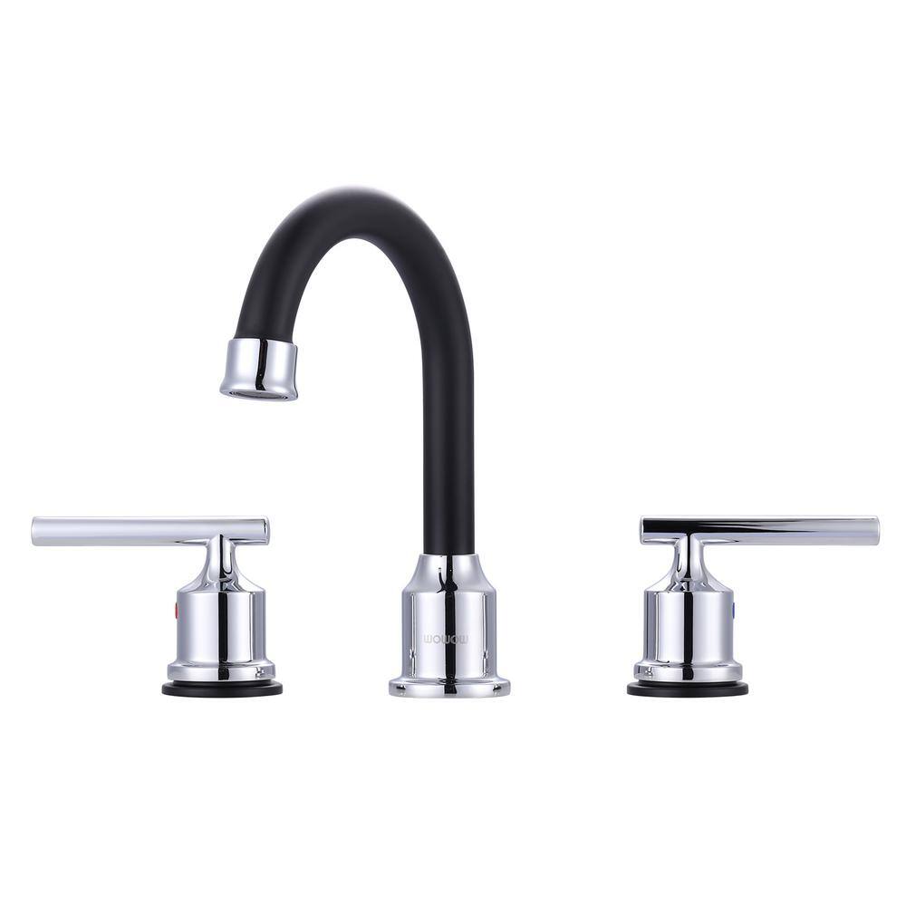 ALEASHA 8 in. Widespread 3-Hole Bathroom Faucet in Chrome and Black AL ...