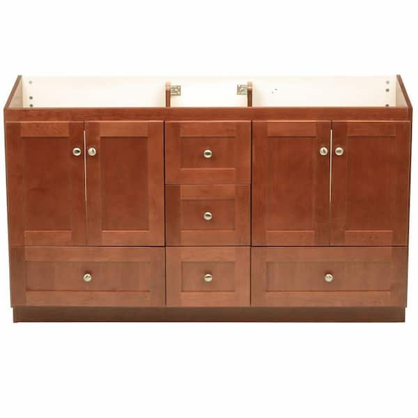 Simplicity by Strasser Shaker 60 in. W x 21 in. D x 34.5 in. H Bath Vanity Cabinet without Top in Medium Alder