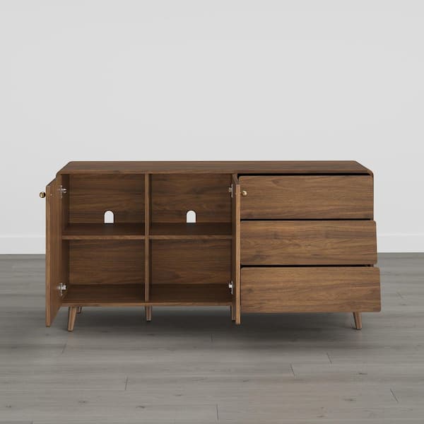 Spruce & Spring Kensa Walnut 58 in. 2-door 3-drawer Wood Buffet