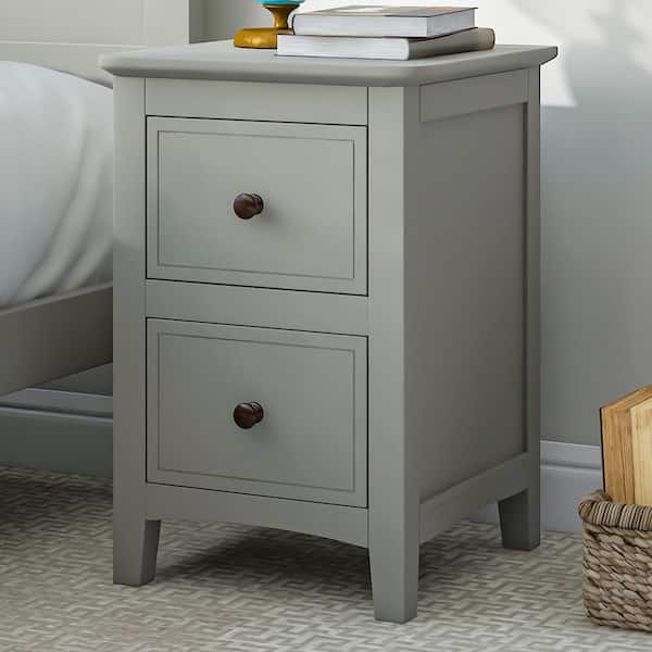ANBAZAR Stylish and Chic 2-Drawer Gray Solid Wood Bedroom Nightstand End Table 22.24 in. H x 14.1 in. W x 12.2 in. D