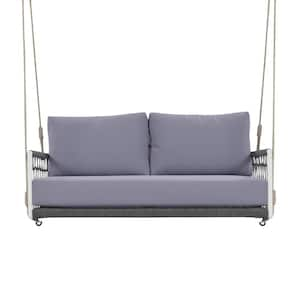 2-Person Gray Frame Metal Patio Swing Sofa with Light Gray Cushions