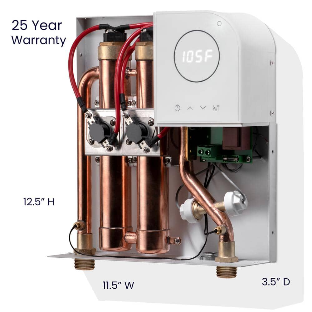 Optimal 12kW White Electric Tankless Water Heater with Digital Display